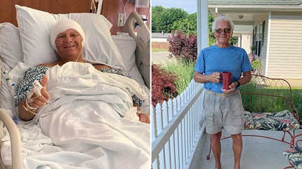 左图是卡尔·汉泽尔卡在医院里，右图是他在克利夫兰诊所做完手术恢复后的照片BOB买球平台